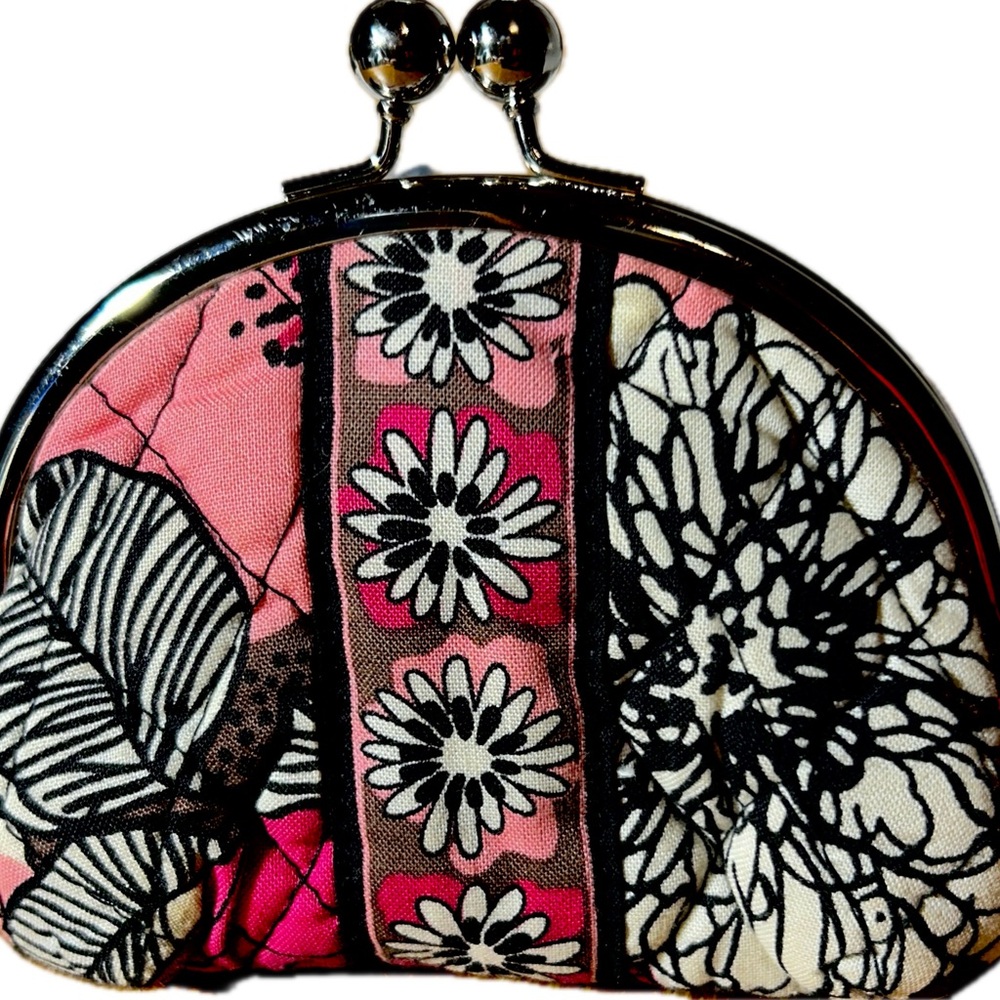 Vera Bradley~Mocha Rouge~Rare~Double Kisslock Coin Purse~Brown-Pink-White- Black